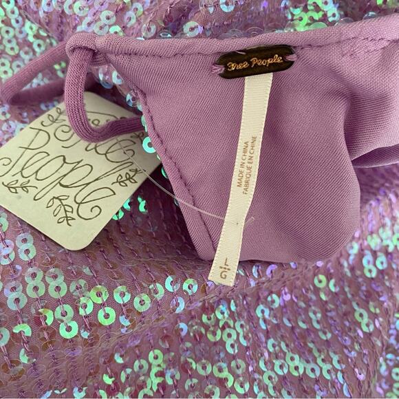 Free People The Miami Moon Sequin Backless tie Lavender Top NWTs Large - Picture 8 of 9